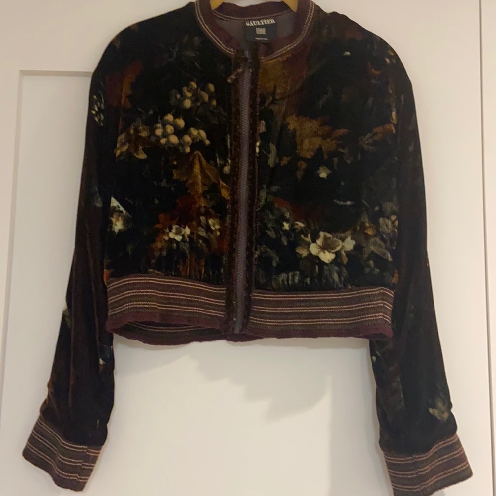 Jean Paul Gaultier Vintage Ribbed Velvety Printed Zip Bomber
